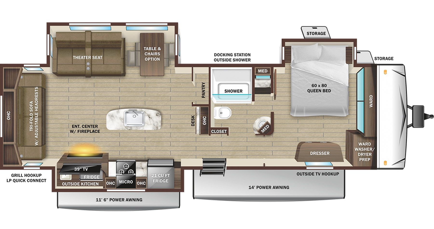 Floorplan diagram for 2023 Open Range Open Range Travel Trailers 322rls