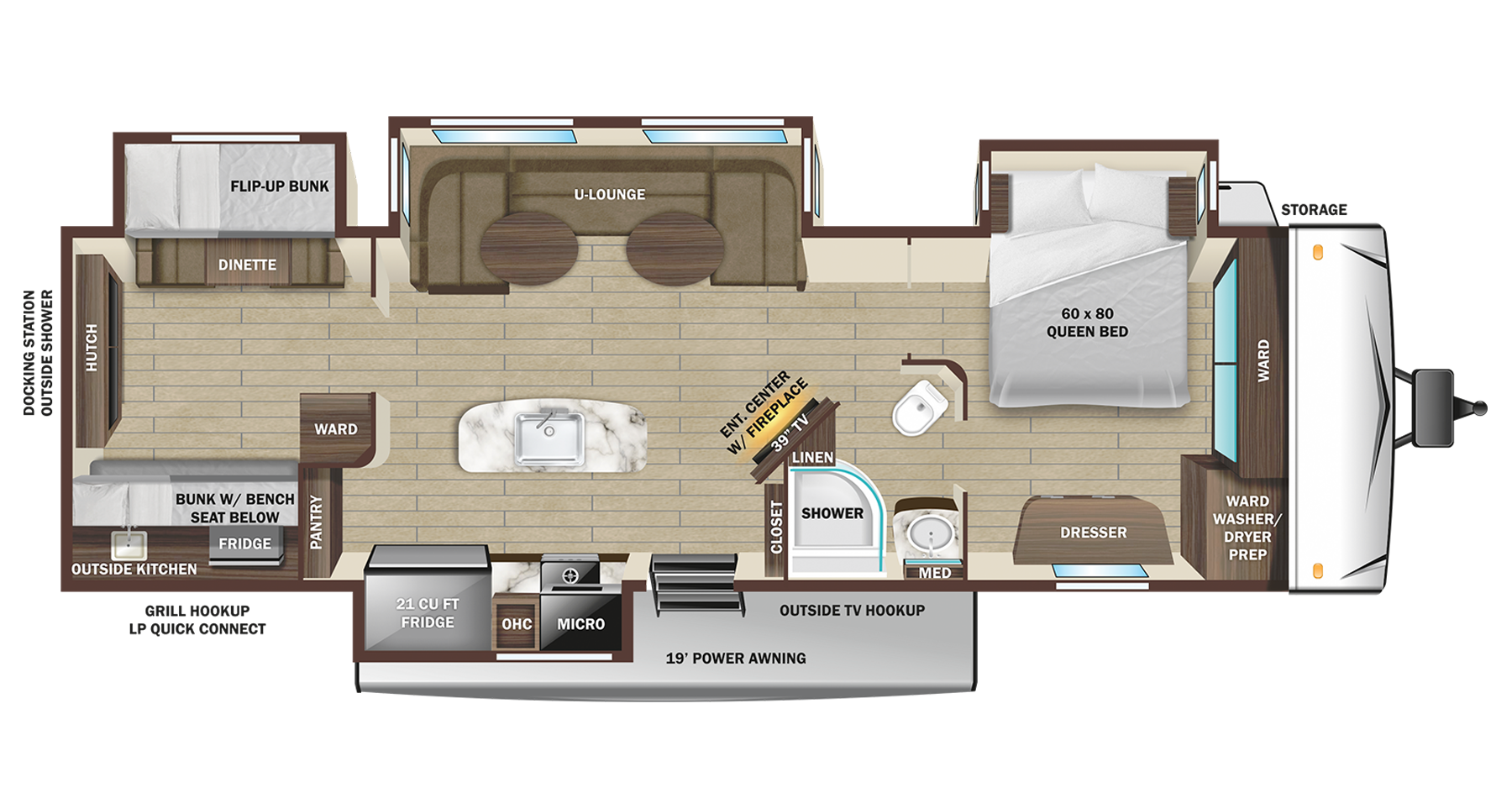 Floorplan diagram for 2023 Open Range Open Range Travel Trailers 330bhs
