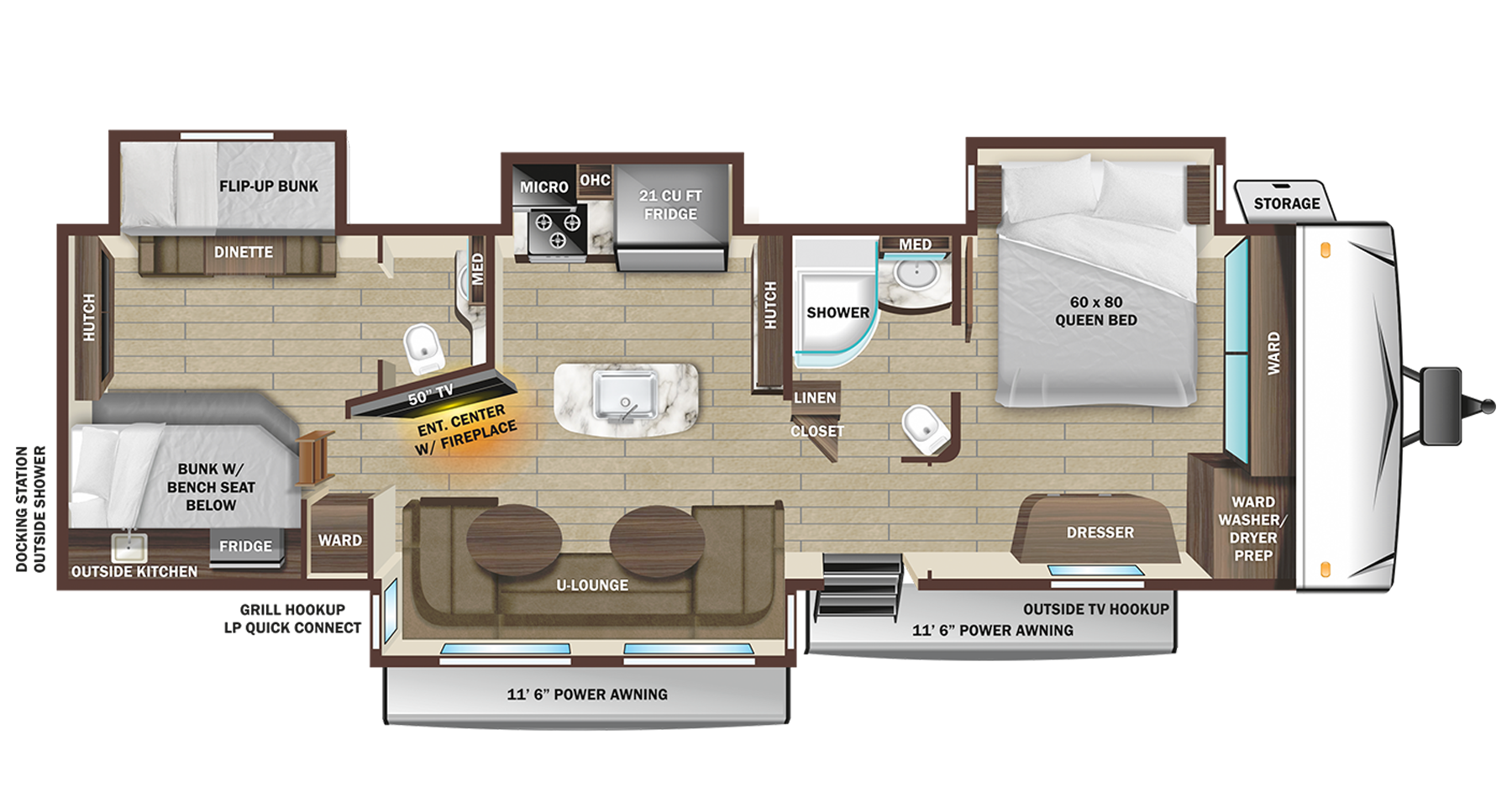 Floorplan diagram for 2023 Open Range Open Range Travel Trailers 338bhs