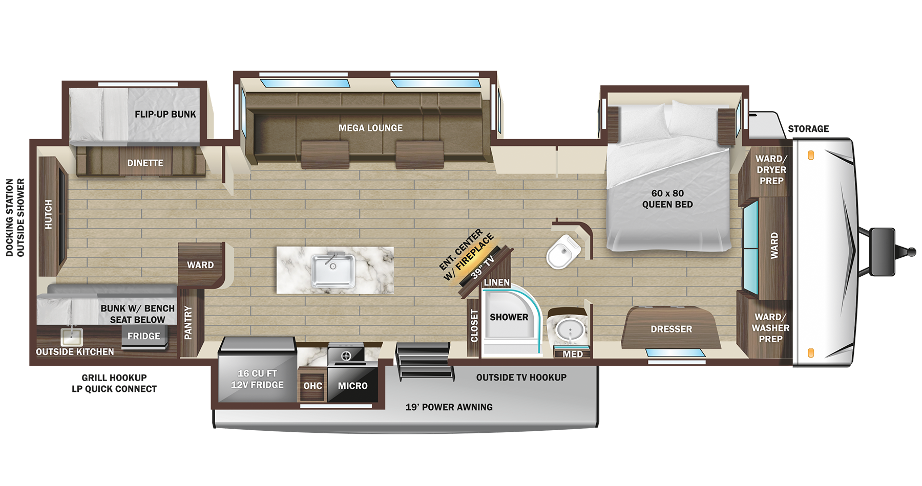 Floorplan diagram for 2024 Open Range Open Range Travel Trailers 330bhs