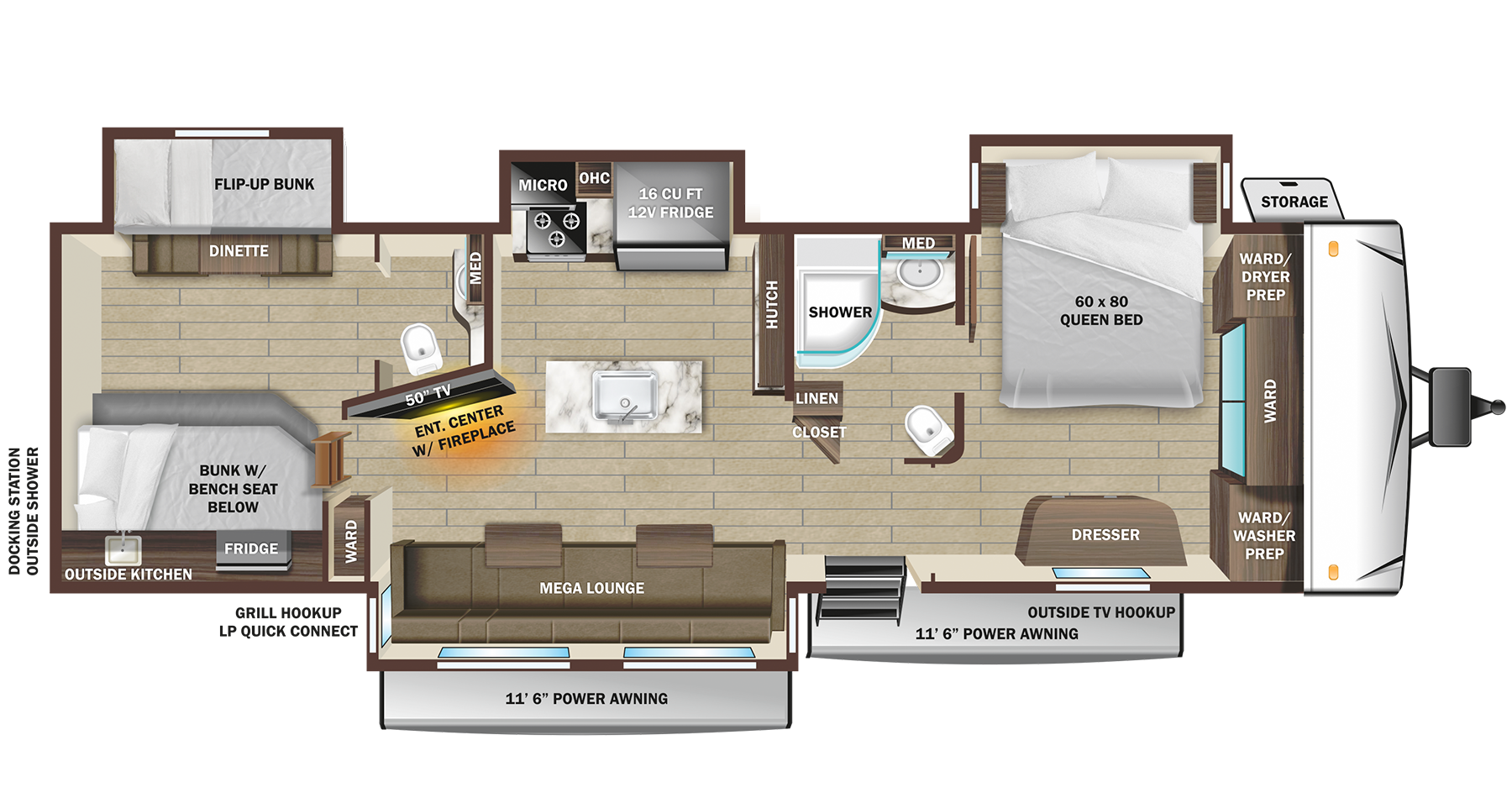 Floorplan diagram for 2024 Open Range Open Range Travel Trailers 338bhs