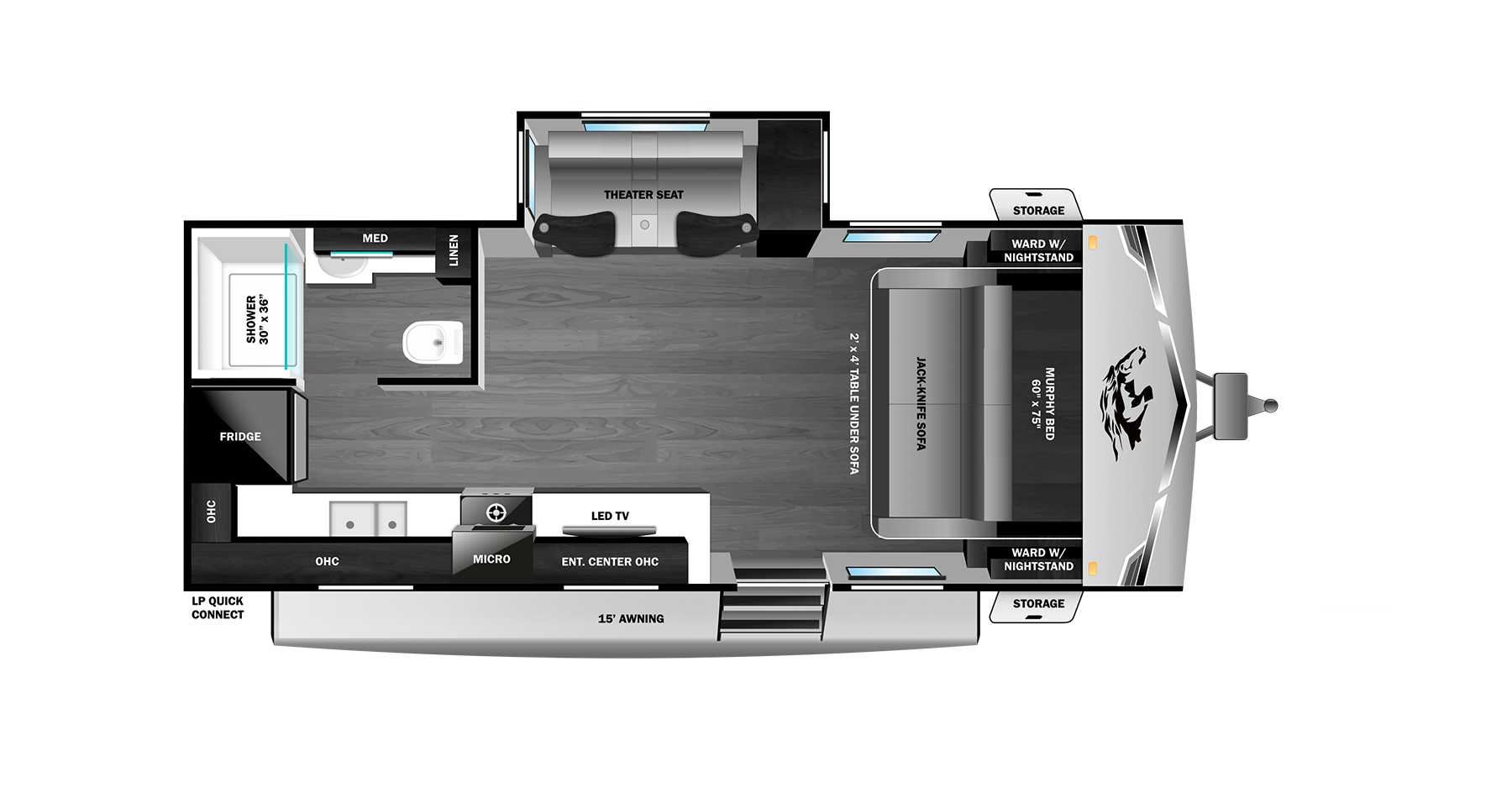 Floorplan diagram for 2026 Open Range Range Lite Travel Trailer 200mlm