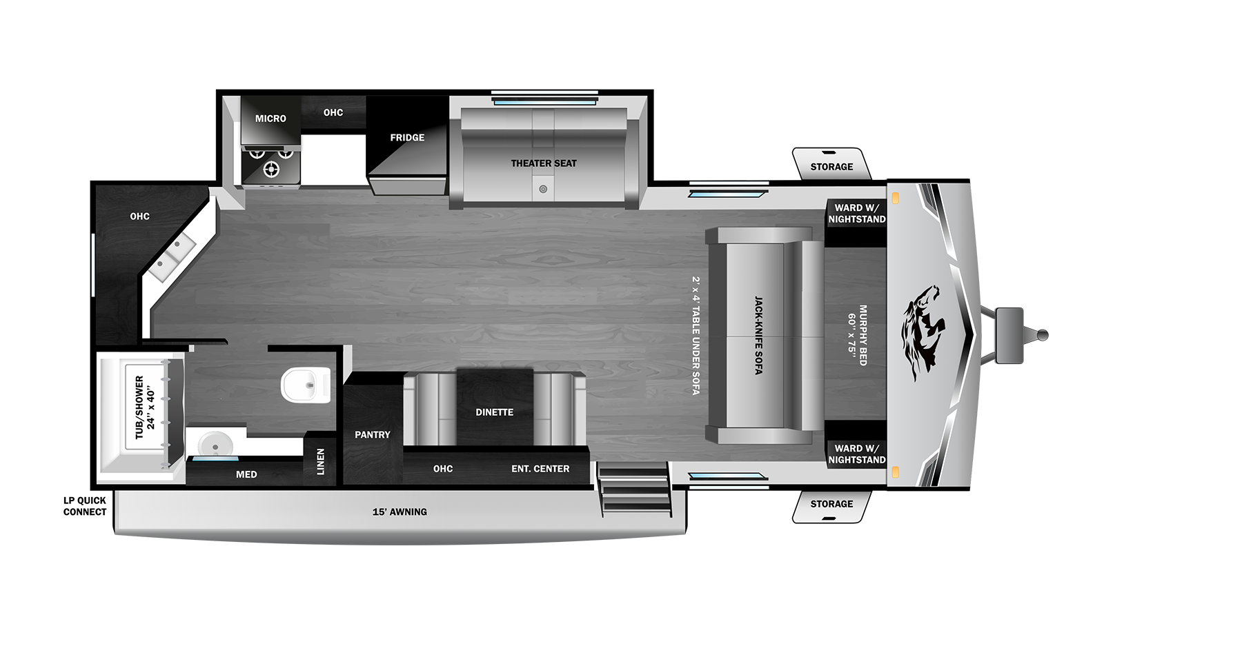 Floorplan diagram for 2026 Open Range Range Lite Travel Trailer 211rkm