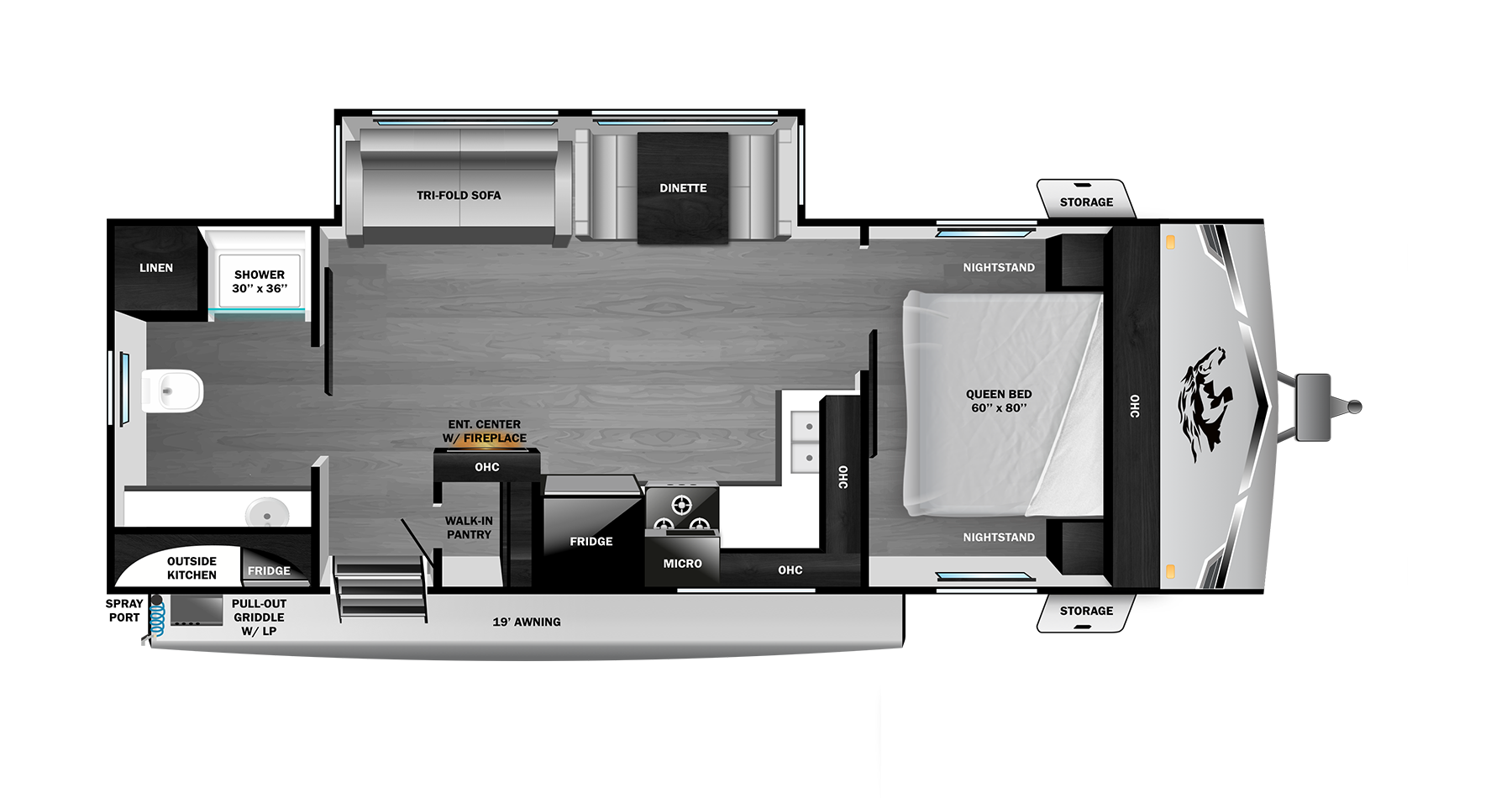 Floorplan diagram for 2026 Open Range Range Lite Travel Trailer 250rbl