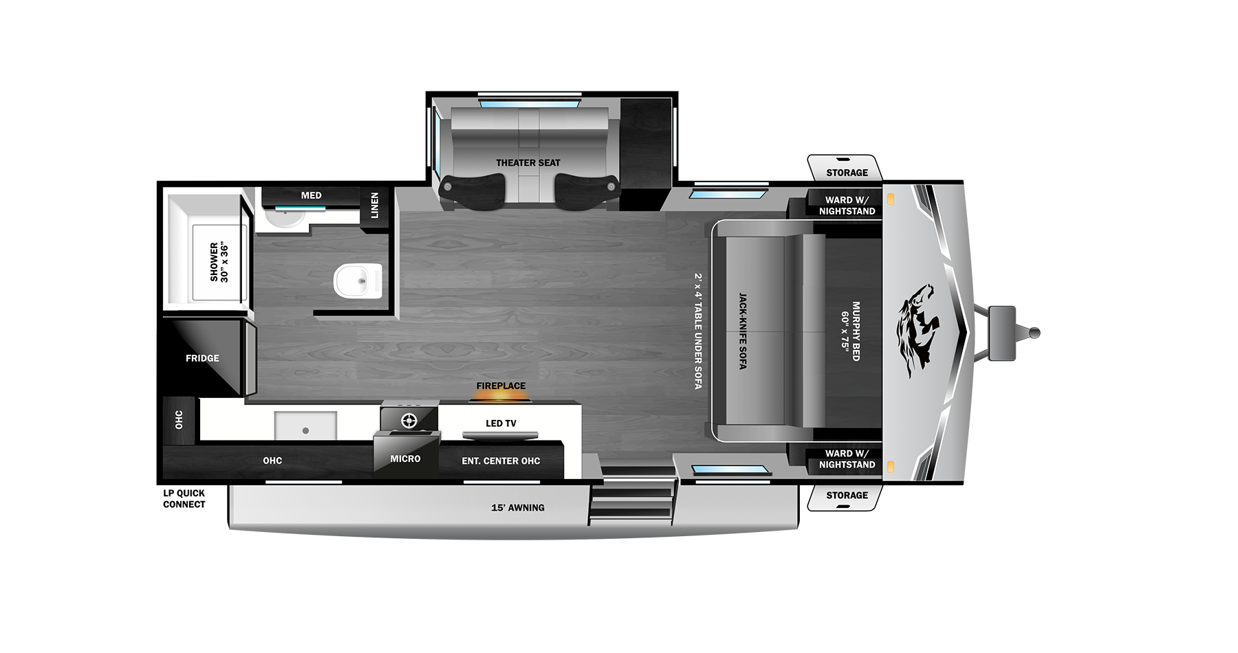 Floorplan diagram for 2027 Open Range Range Lite Travel Trailer 200mlm
