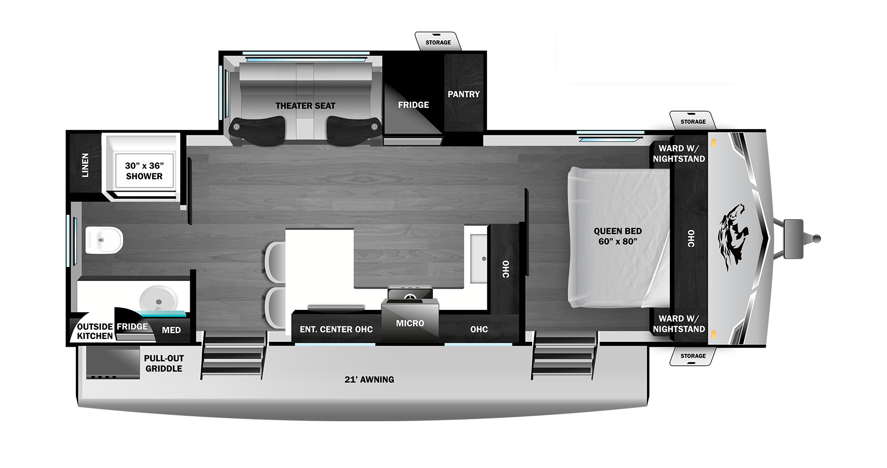 Floorplan diagram for 2027 Open Range Range Lite Travel Trailer 215mku