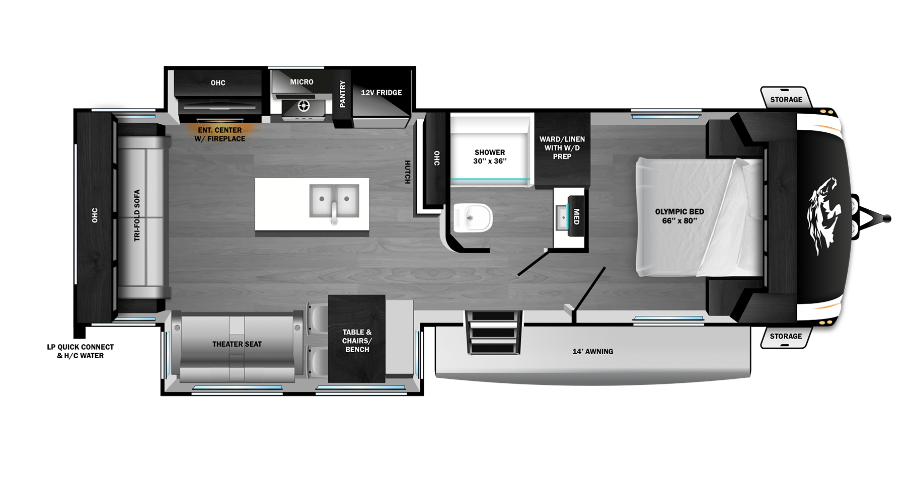 Floorplan diagram for 2026 Open Range Roamer Light Duty Travel Trailer 29rlts