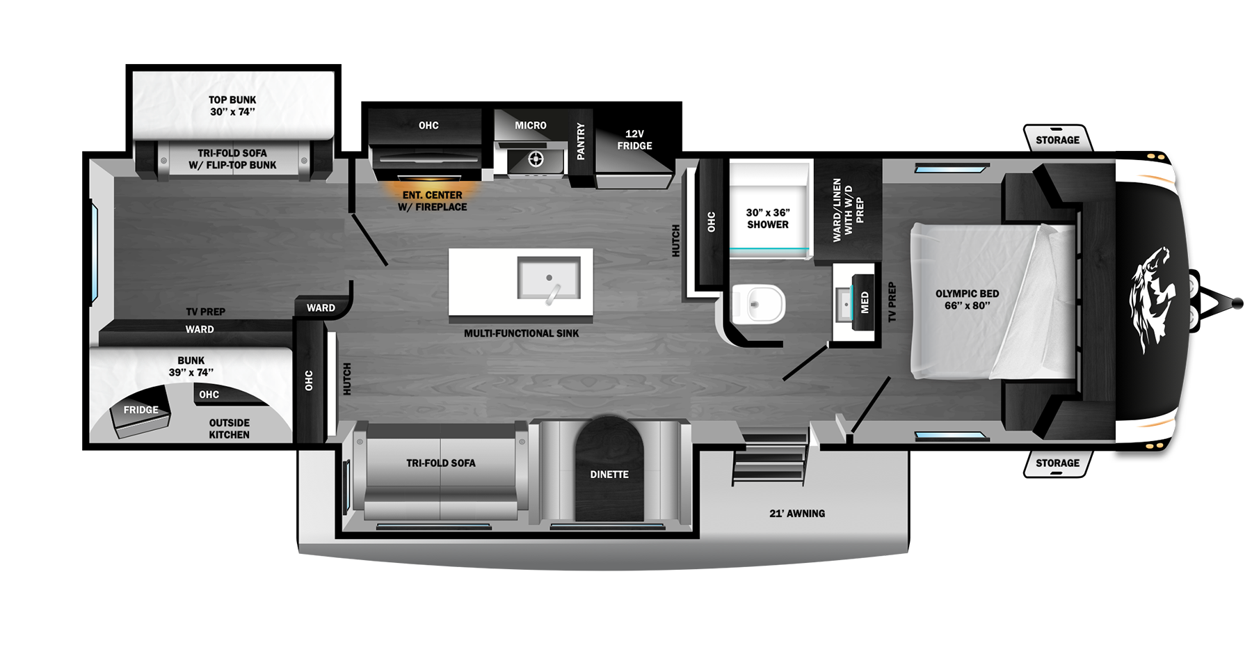 Floorplan diagram for 2026 Open Range Roamer Light Duty Travel Trailer 31tbts