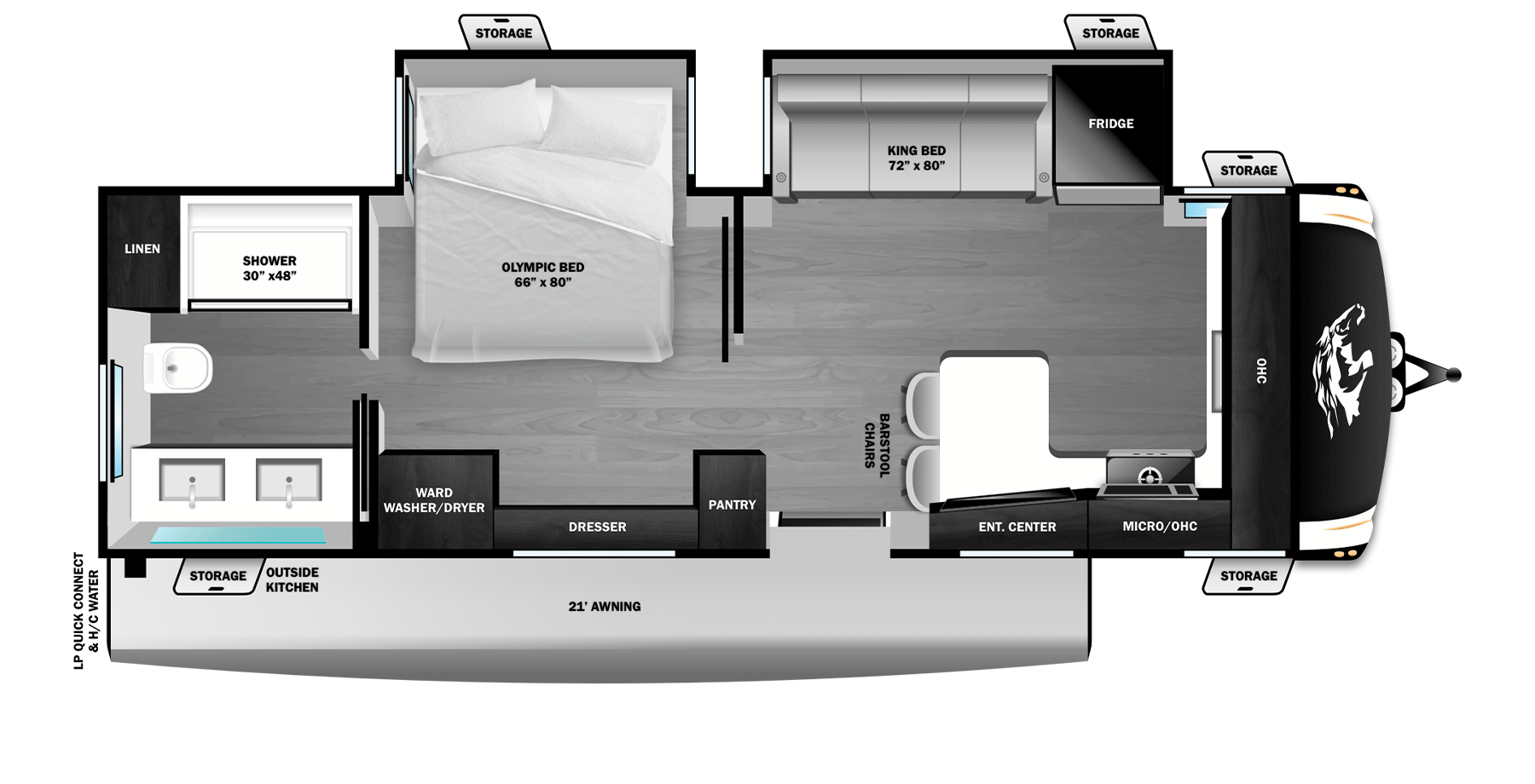 Floorplan diagram for 2027 Open Range Roamer Travel Trailer 27fkds