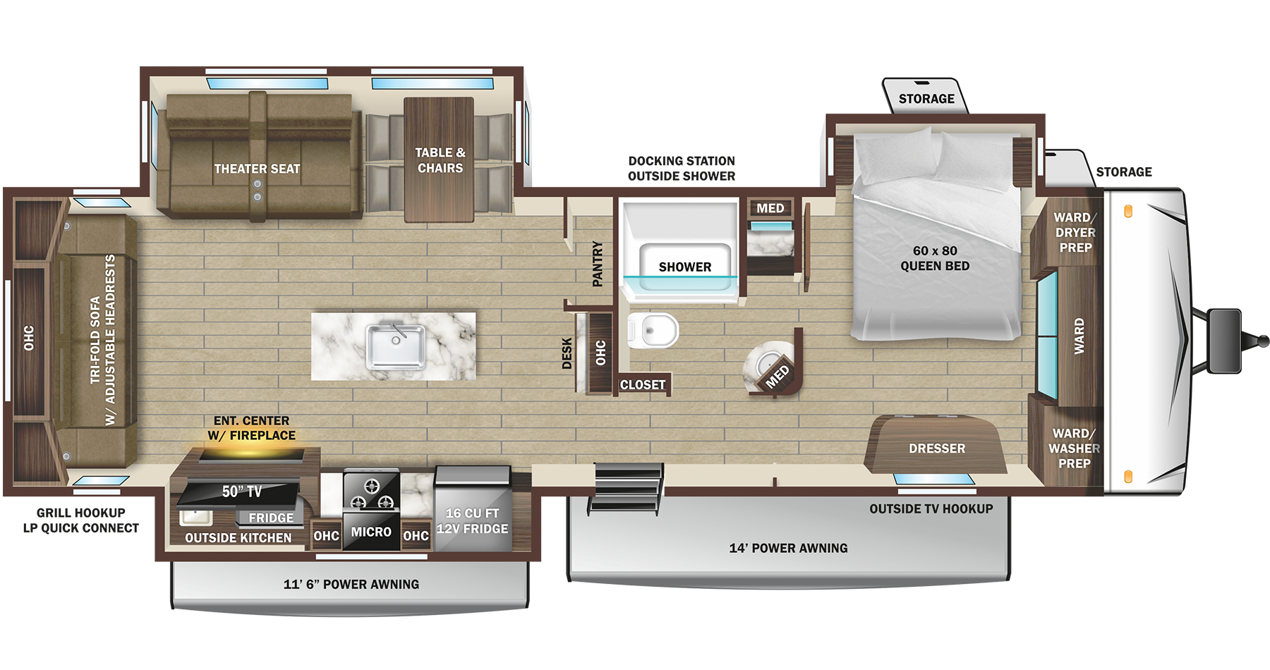 Floorplan diagram for 2024 Open Range Silverstar Travel Trailers 322rls