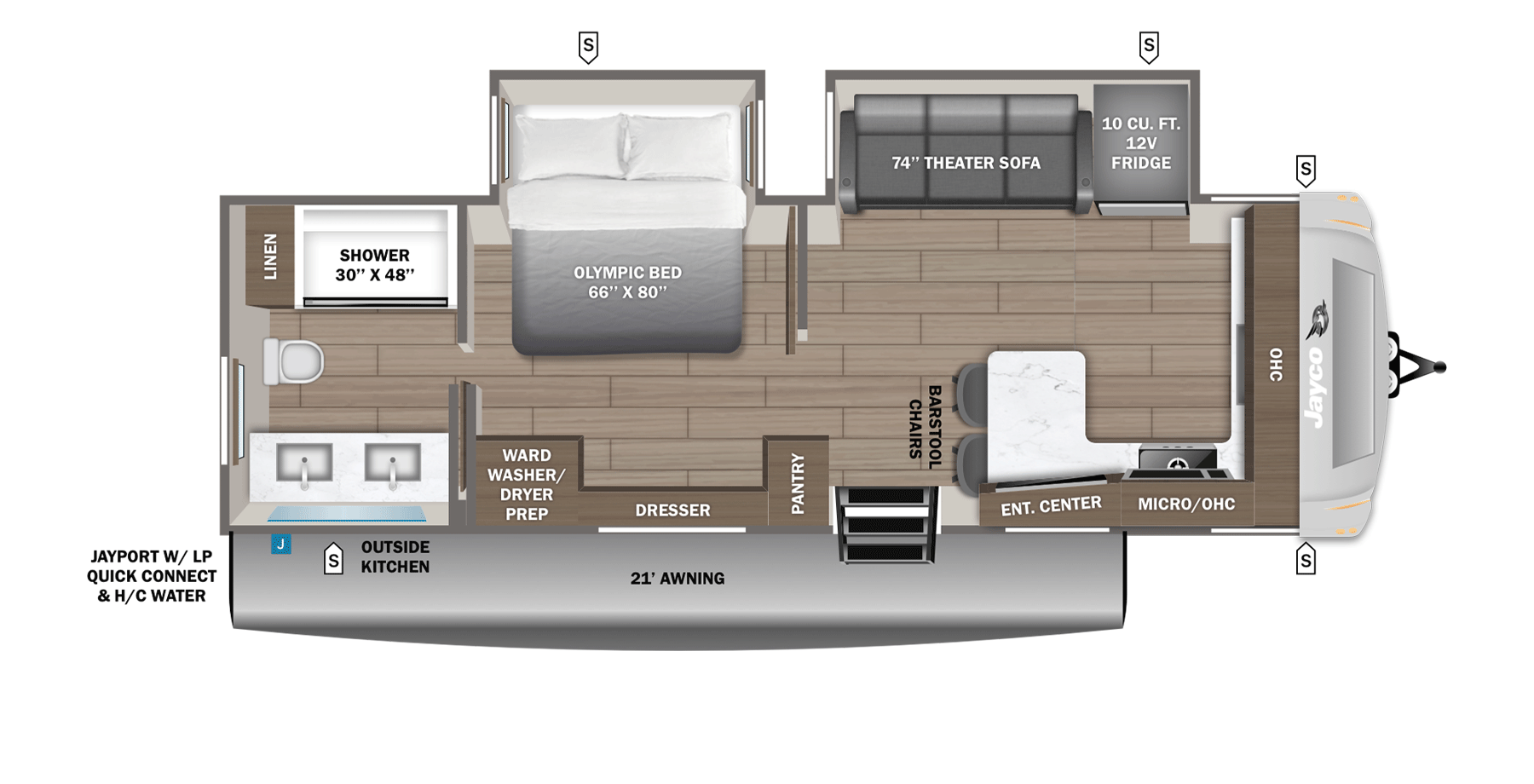 Floorplan diagram for 2027 Jayco Eagle 265fkds