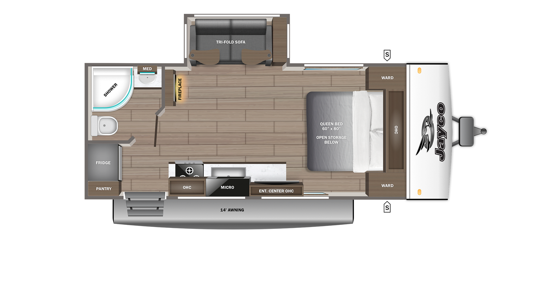 Floorplan diagram for 2027 Jayco Jay Feather 18rbf