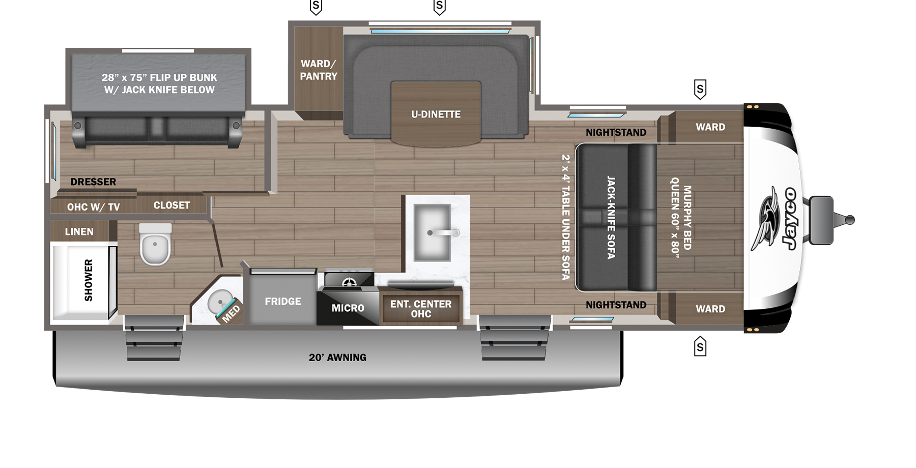 Floorplan diagram for 2027 Jayco Jay Feather 23mbd