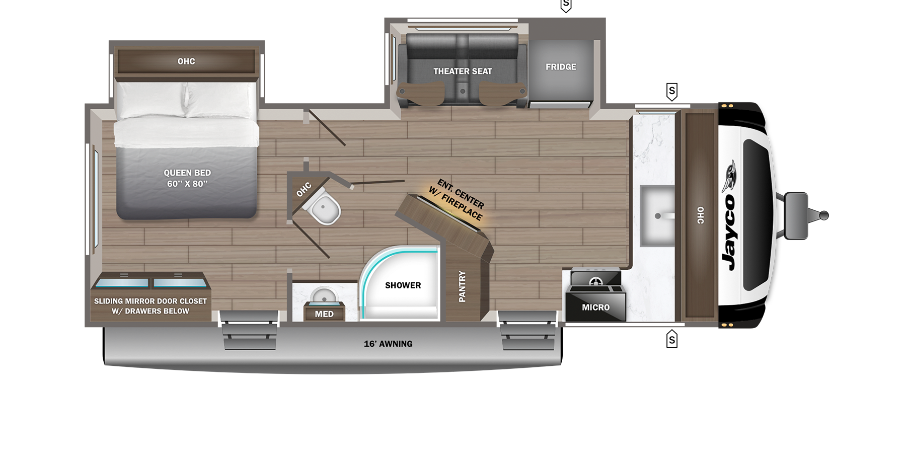 Floorplan diagram for 2027 Jayco Jay Feather 24fk