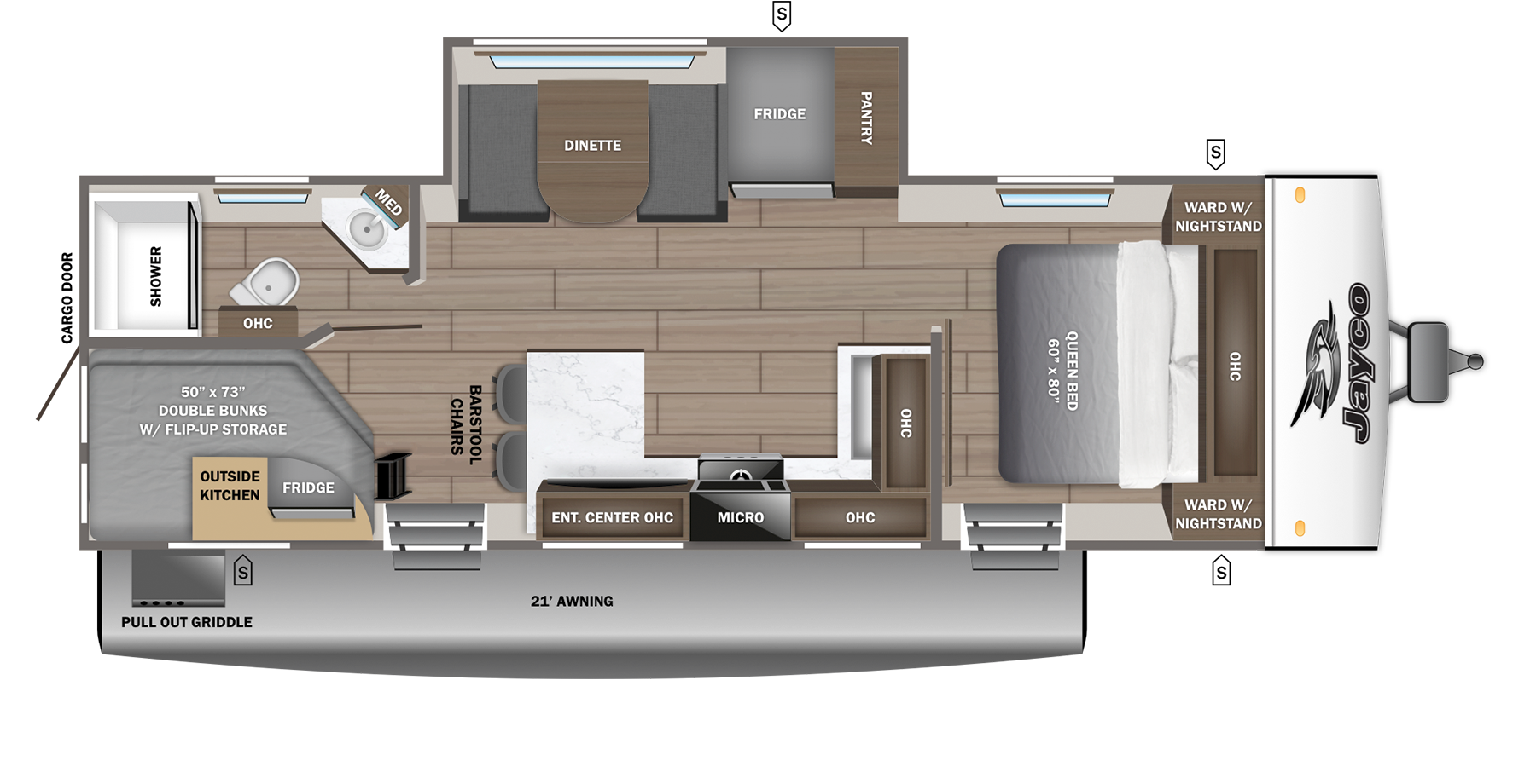 Floorplan diagram for 2027 Jayco Jay Feather 25BH