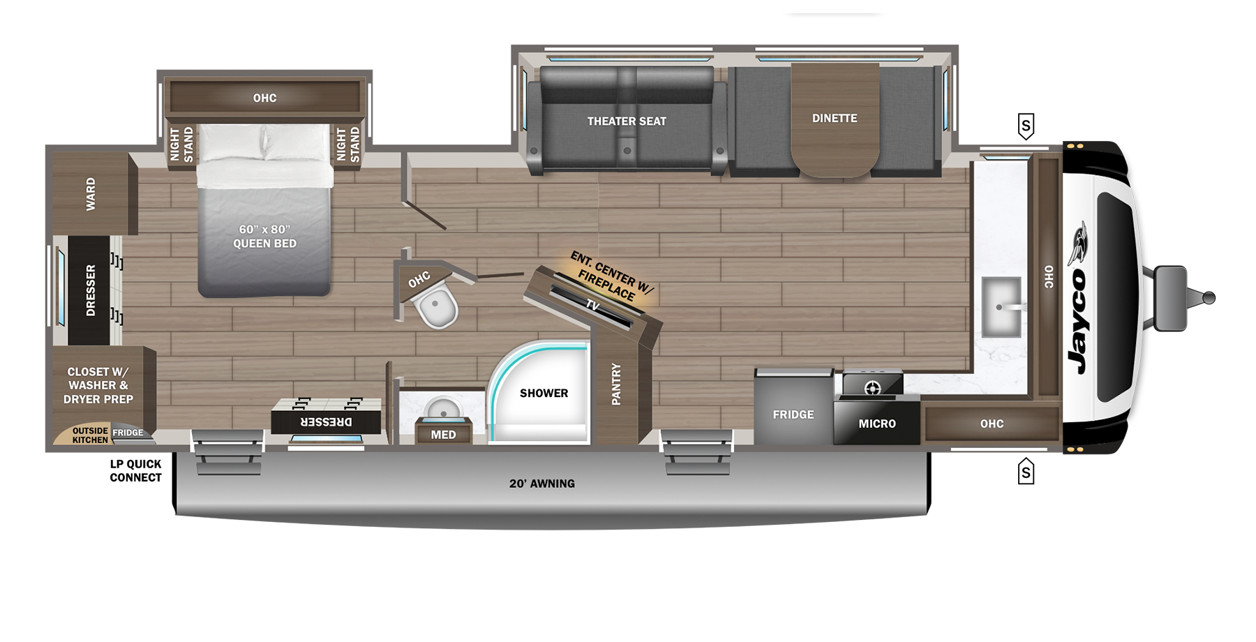 Floorplan diagram for 2027 Jayco Jay Feather 26fk