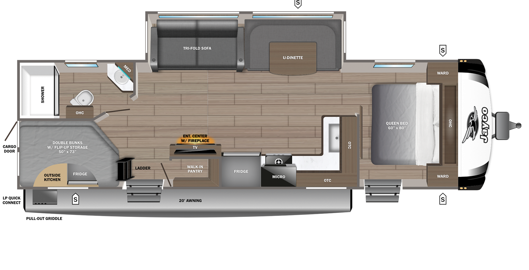 Floorplan diagram for 2027 Jayco Jay Feather 27bh