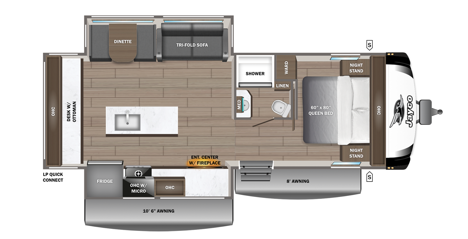 Floorplan diagram for 2027 Jayco Jay Feather 27mk