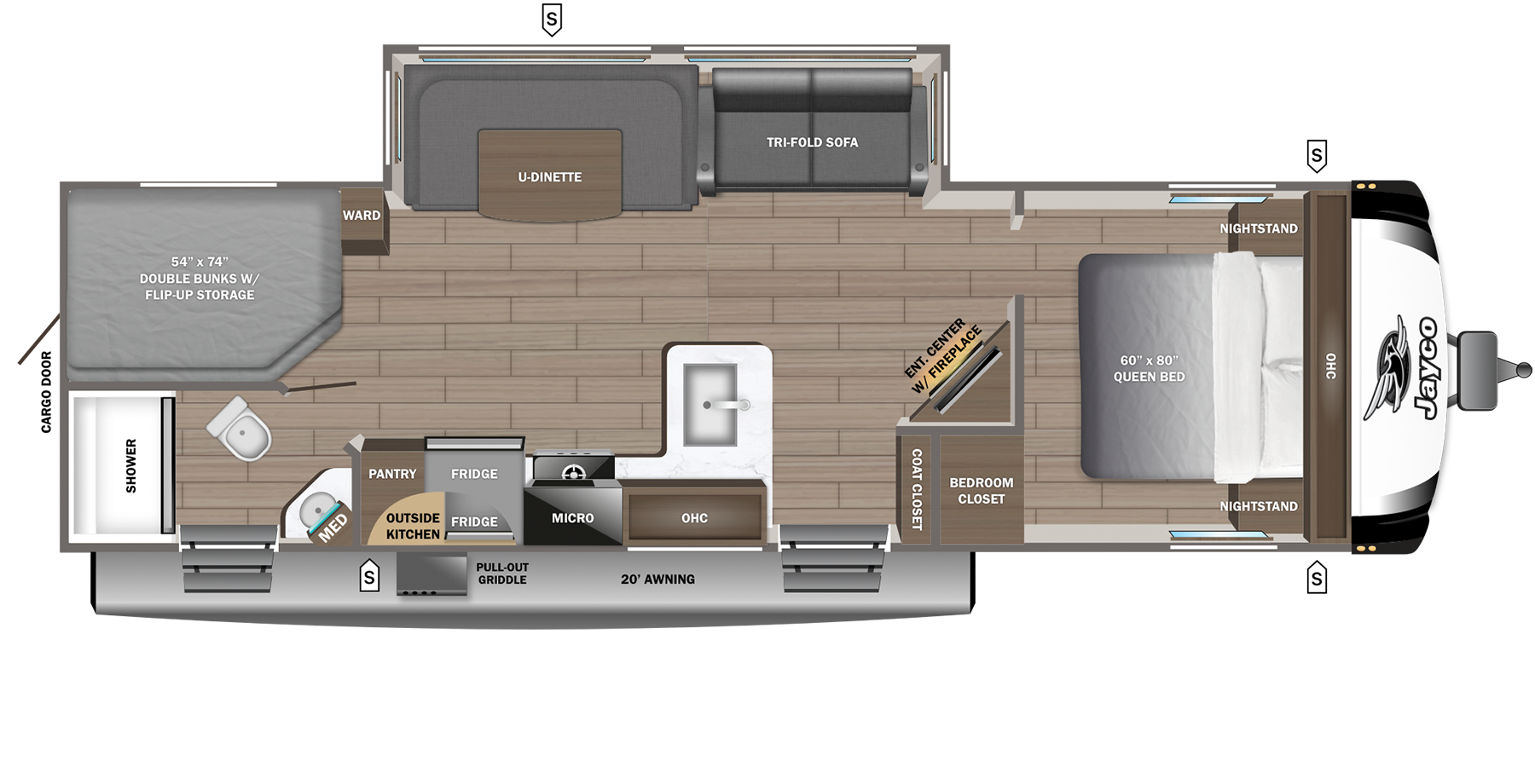 Floorplan diagram for 2027 Jayco Jay Feather 29bhb
