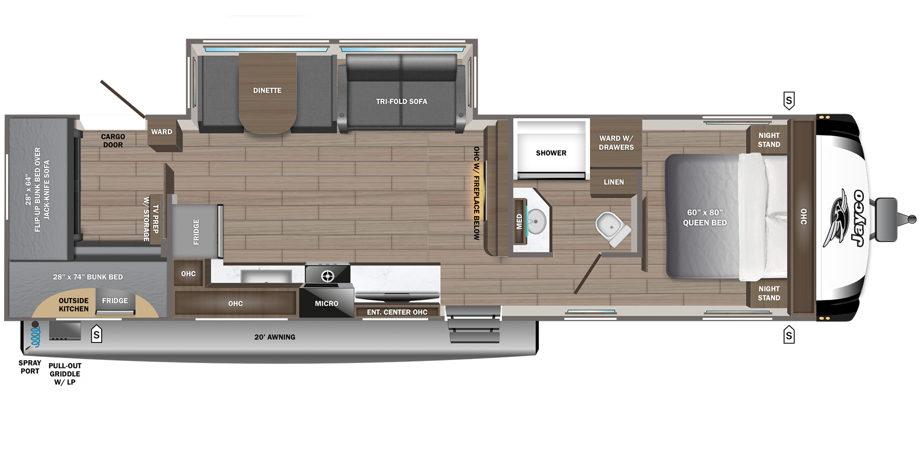 Floorplan diagram for 2027 Jayco Jay Feather 29qbh