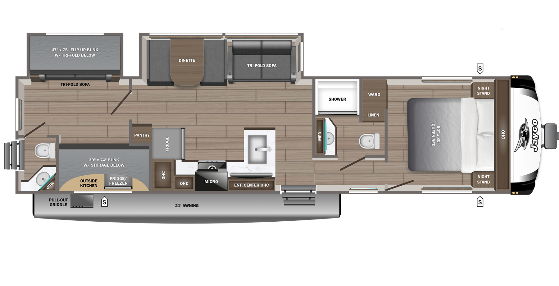 Floorplan diagram for 2027 Jayco Jay Feather 33bh