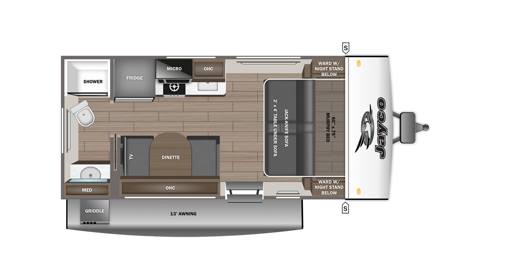 Floorplan diagram for 2027 Jayco Jay Feather Air 15mrb