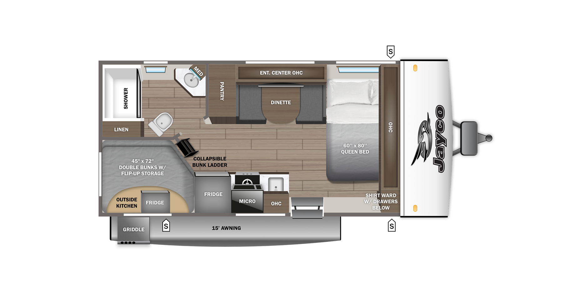 Floorplan diagram for 2027 Jayco Jay Feather Air 16db