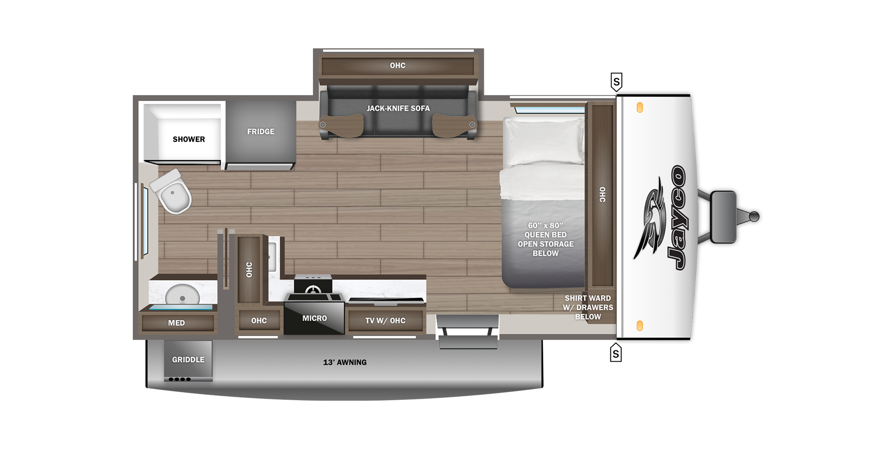 Floorplan diagram for 2027 Jayco Jay Feather Air 16rb