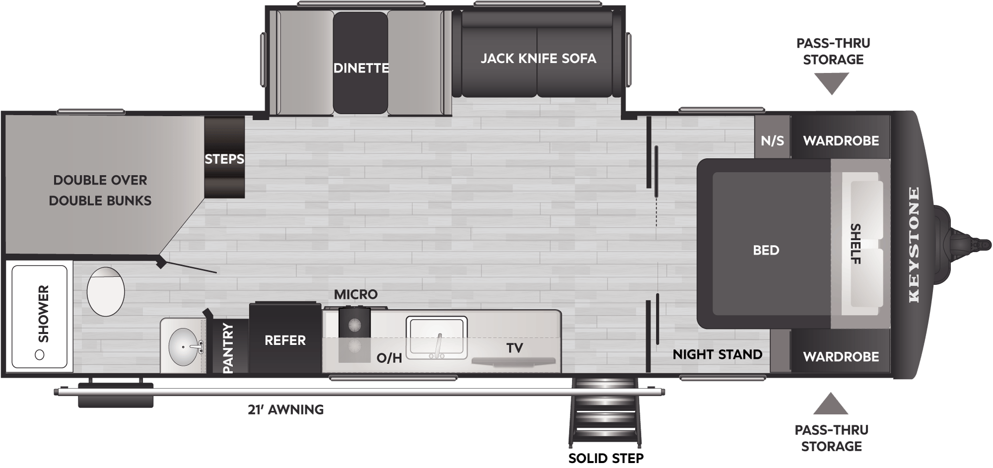 Floorplan diagram for 2027 Keystone Bullet Classic 26BHCWE