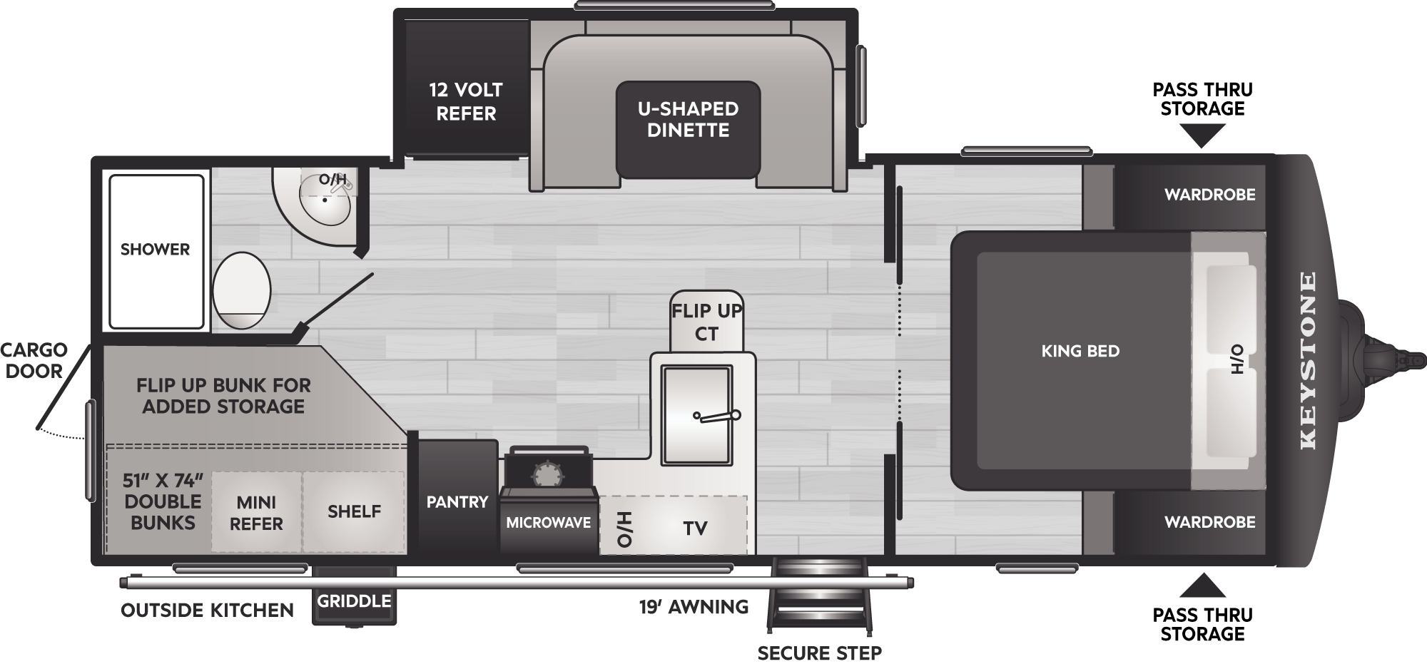 Floorplan diagram for 2027 Keystone Bullet Crossfire Travel Trailers 2290BH