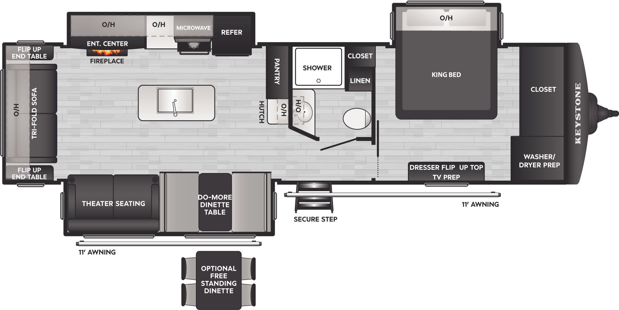 Floorplan diagram for 2027 Keystone Bullet Crossfire Travel Trailers 310RES