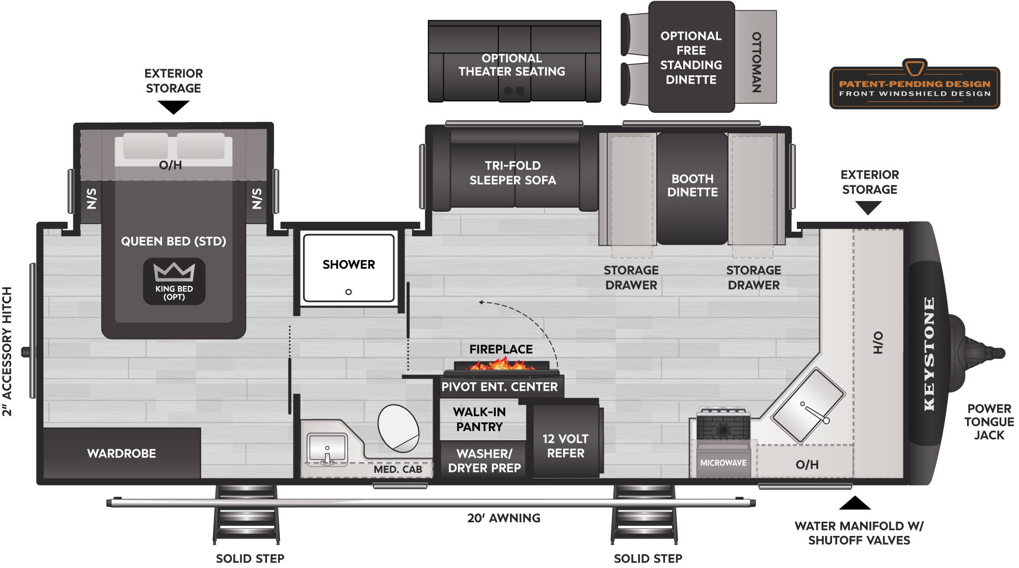 Floorplan diagram for 2027 Keystone Cougar Half-Ton Travel Trailers 25FKD