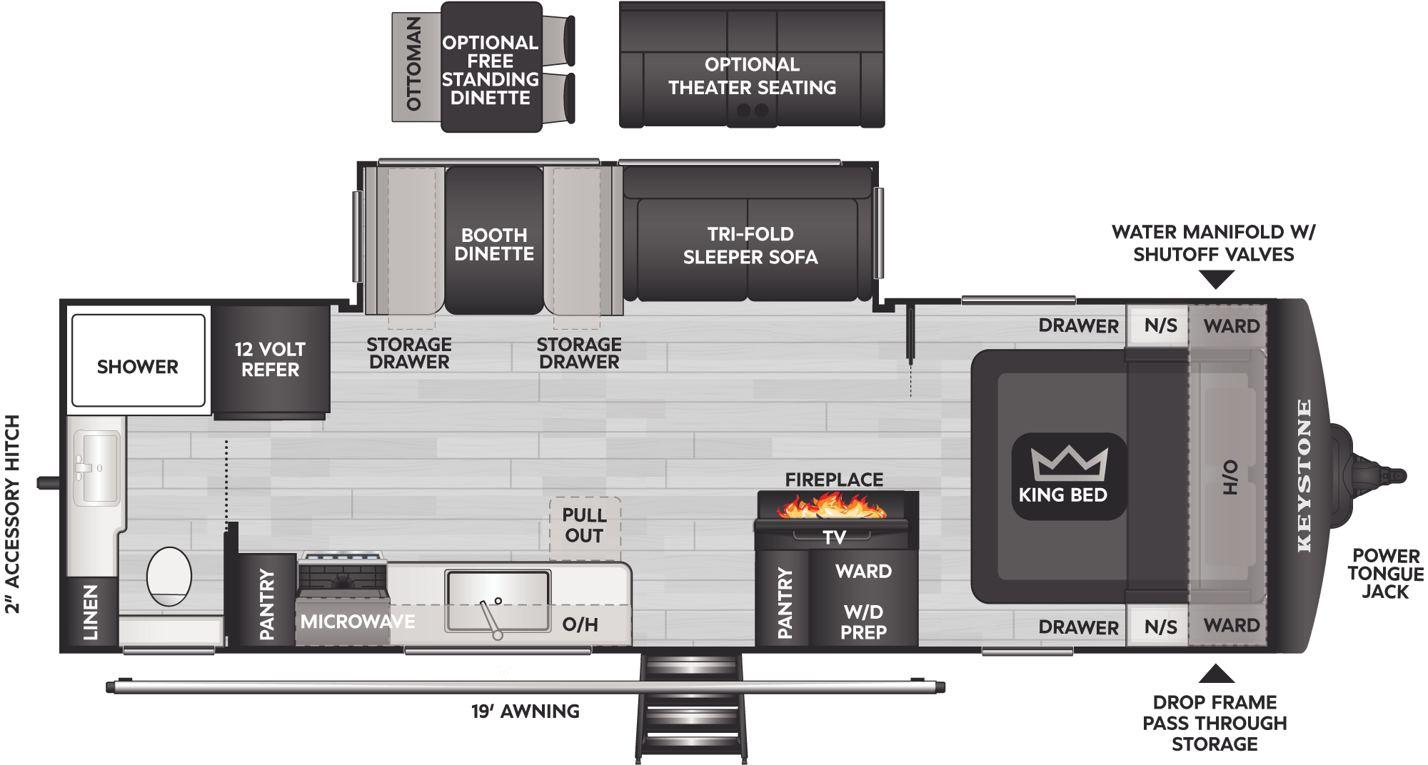 Floorplan diagram for 2027 Keystone Cougar Half-Ton Travel Trailers 26LBW