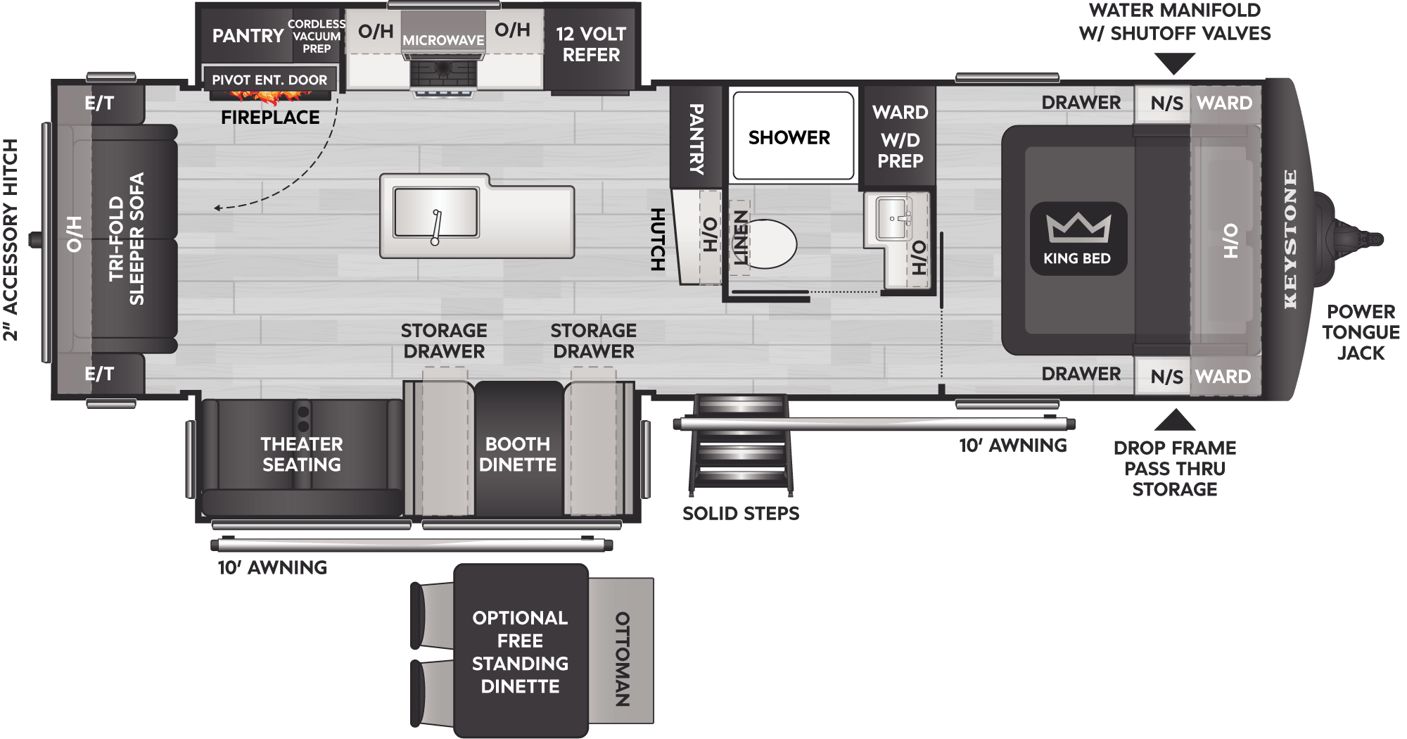 Floorplan diagram for 2027 Keystone Cougar Half-Ton Travel Trailers 29RLP