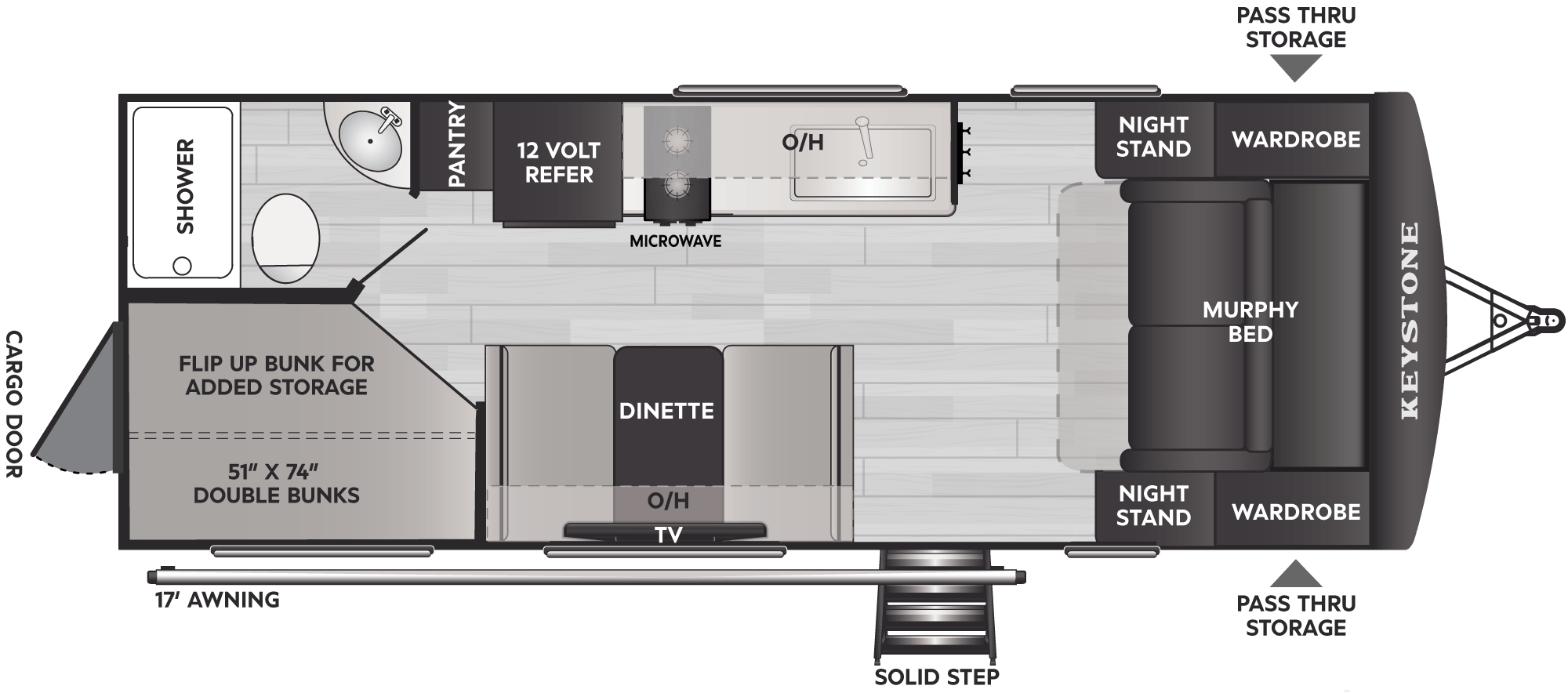 Floorplan diagram for 2027 Keystone Passport Classic Travel Trailers 214BHCWE
