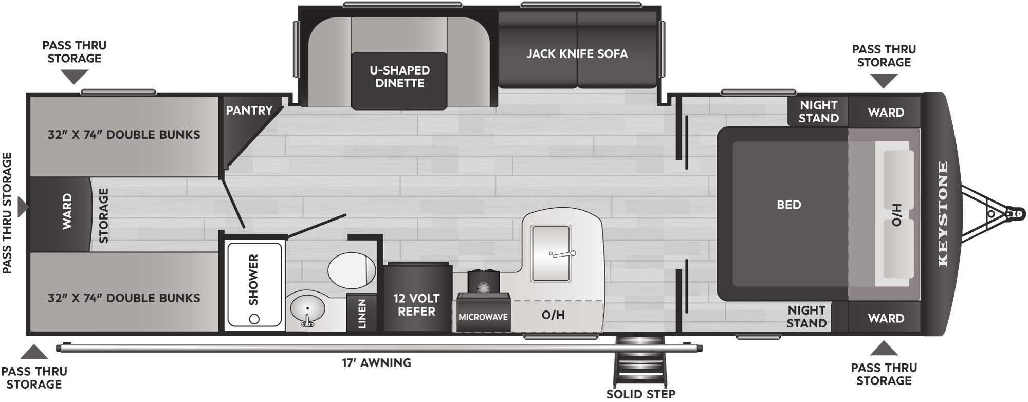 Floorplan diagram for 2027 Keystone Passport Classic Travel Trailers 284QBC
