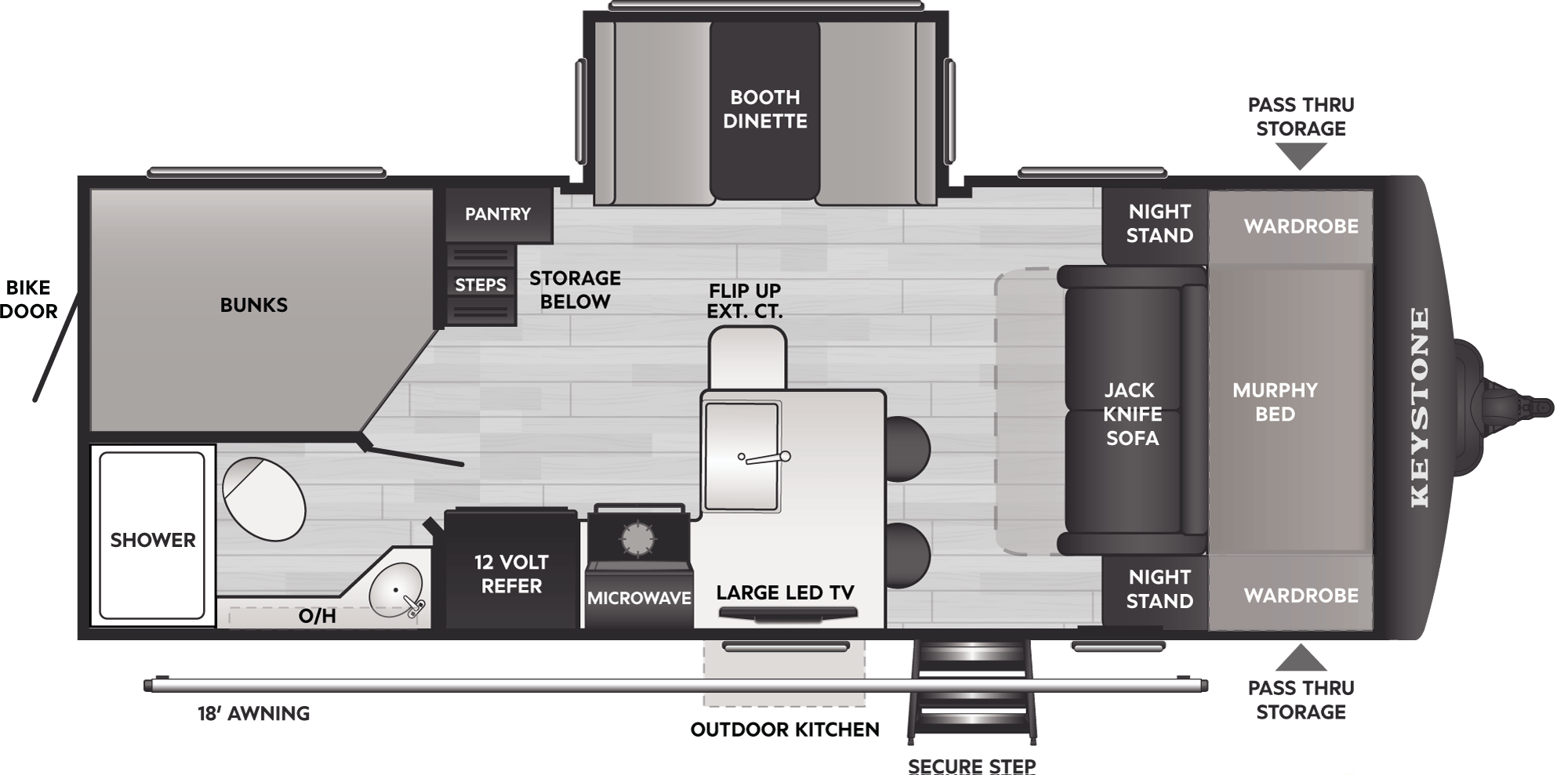 Floorplan diagram for 2027 Keystone Passport Super Lite Travel Trailers 2220BH