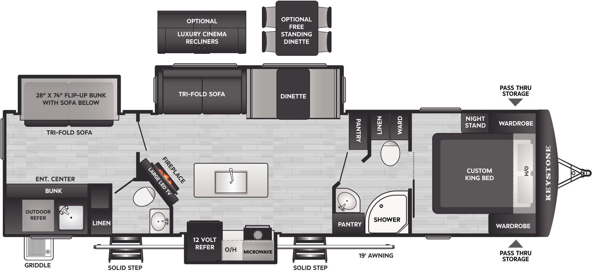 Floorplan diagram for 2027 Keystone Passport Super Lite Travel Trailers 3300BK