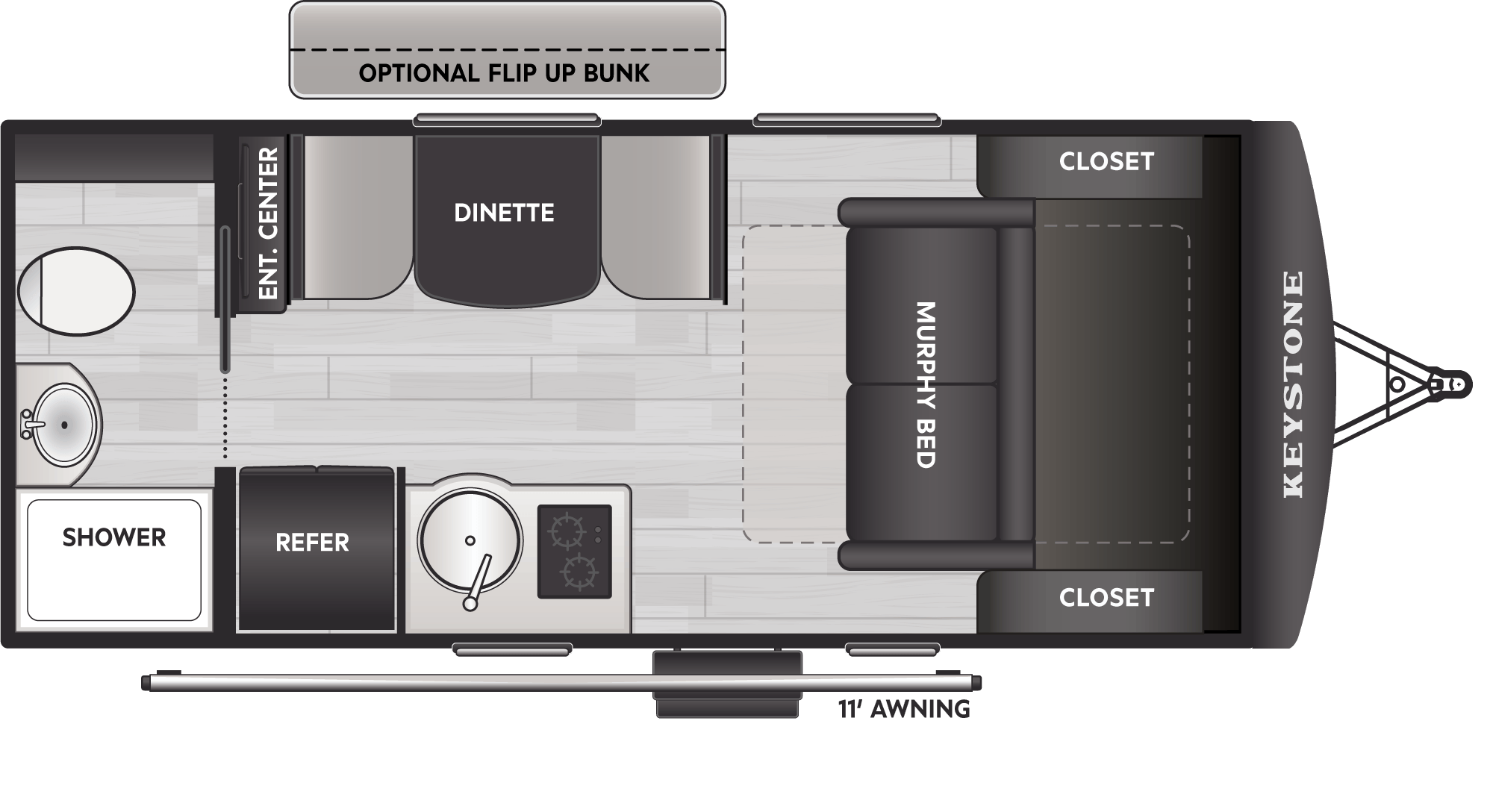 Floorplan diagram for 2027 Keystone Sprout Travel Trailers 15RBS