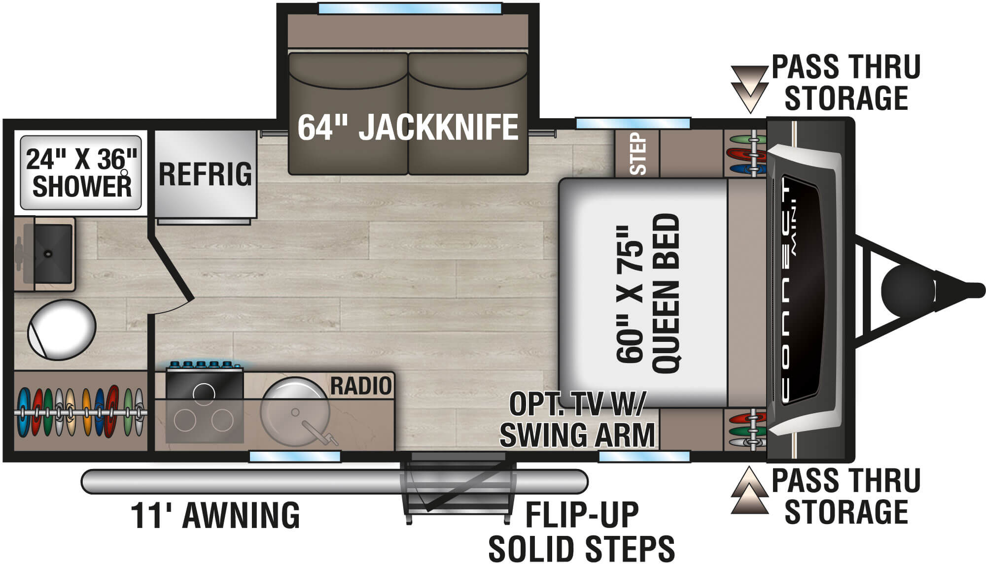 Floorplan diagram for 2027 KZ Connect Mini CM181RB
