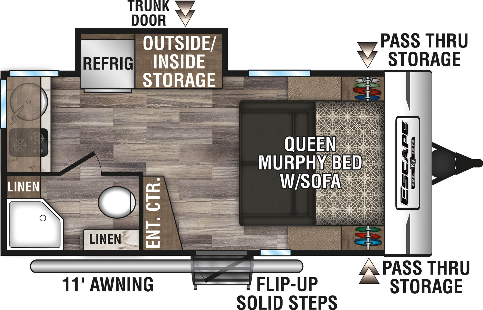 Floorplan diagram for 2020 KZ Escape E171MB