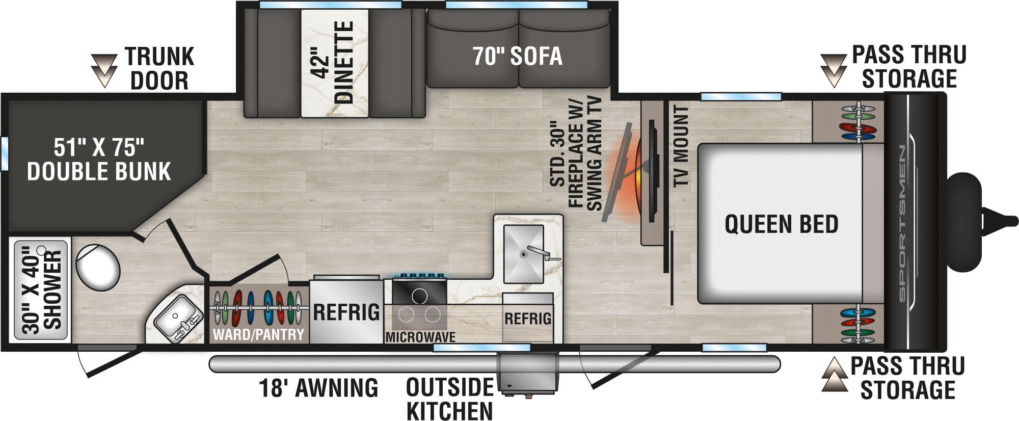Floorplan diagram for 2027 KZ Sportsmen 261BHK