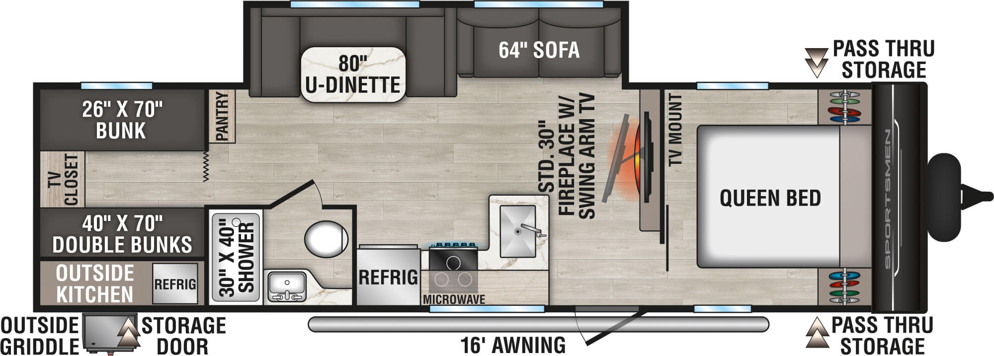 Floorplan diagram for 2027 KZ Sportsmen 301BHK