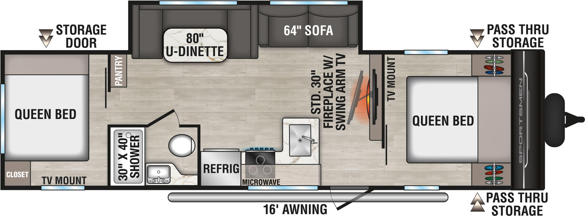 Floorplan diagram for 2027 KZ Sportsmen 301DB