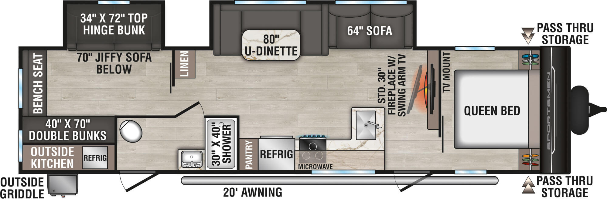 Floorplan diagram for 2027 KZ Sportsmen 332BHK