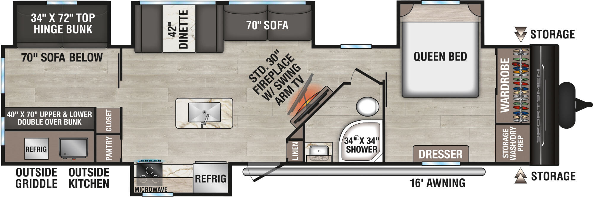 Floorplan diagram for 2027 KZ Sportsmen 344BHK