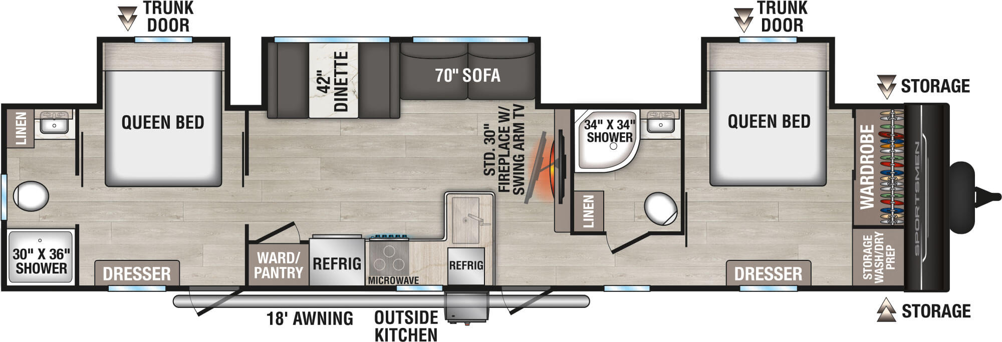 Floorplan diagram for 2027 KZ Sportsmen 383DBK