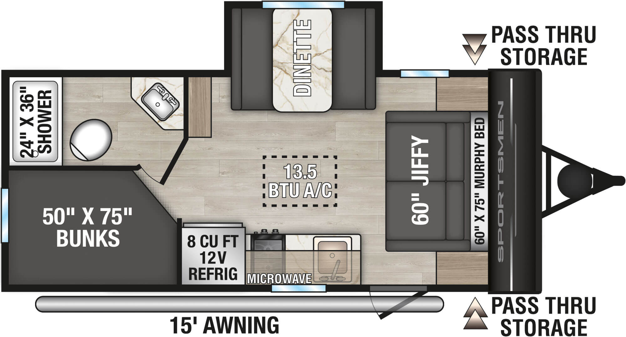 Floorplan diagram for 2027 KZ Sportsmen Classic 171BH