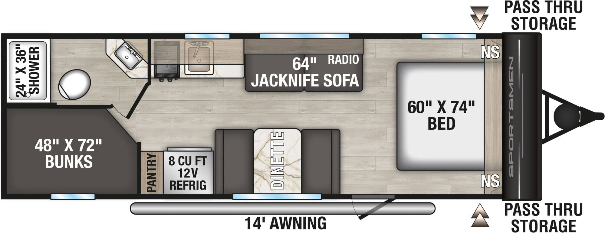 Floorplan diagram for 2027 KZ Sportsmen Classic 240BH