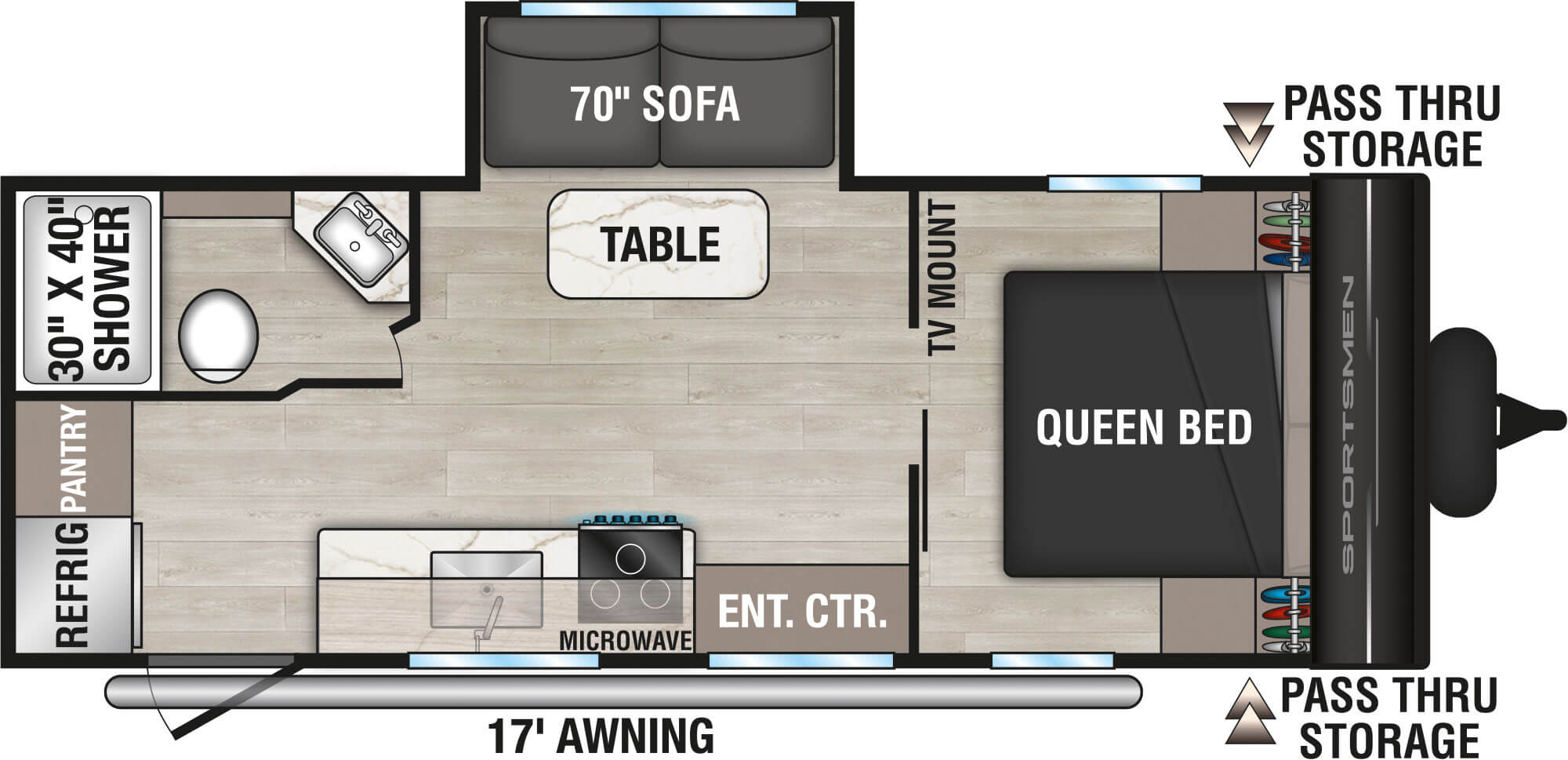 Floorplan diagram for 2027 KZ Sportsmen Select 221RKSL